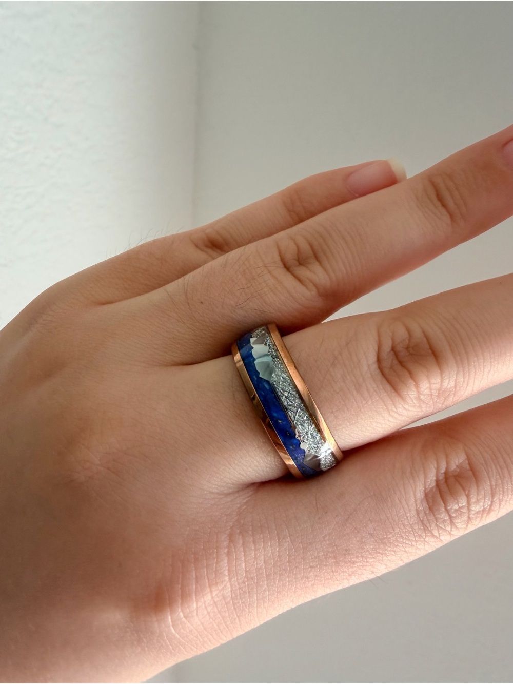 Blue and Silver Inlay Men’s Fashion Ring Size 11